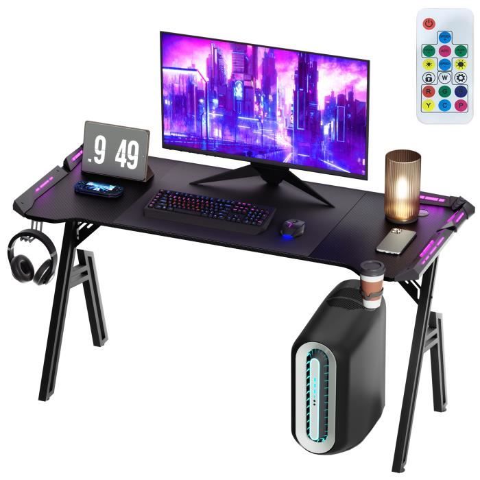 COSTWAY Bureau Gaming 120 x 64 cm, Bureau Gamer avec 2 Porte-Ecouteurs