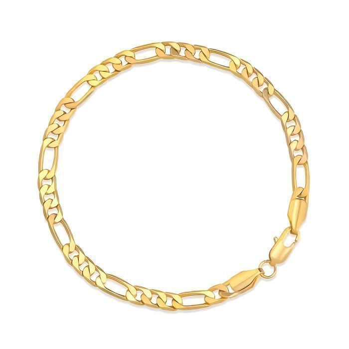 Bracelet - Homme - Maille Figaro - Triple - 20 cm - 6 mm - Plaqué Or jaune 585/1000 - 3 Microns