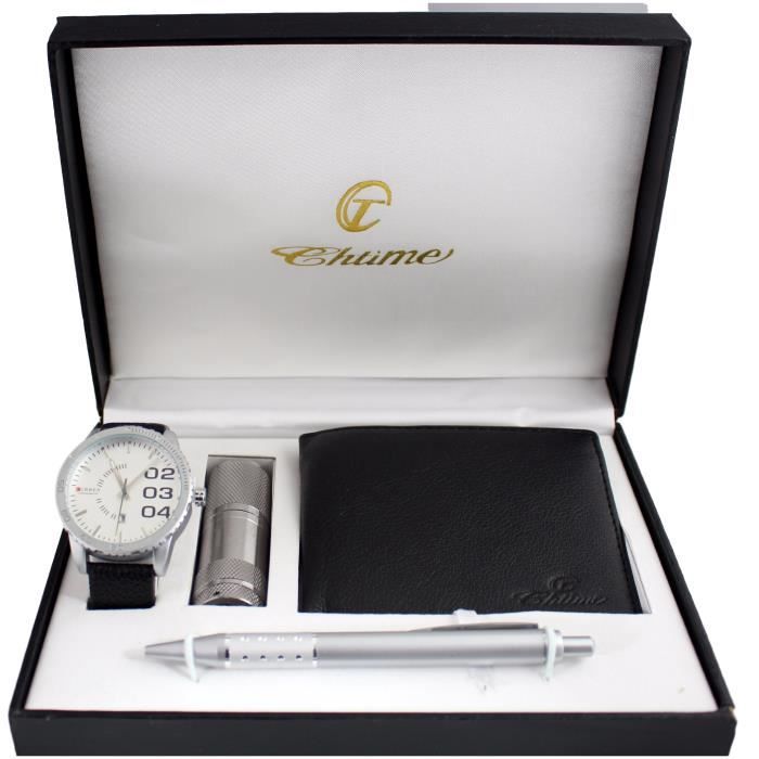 Coffret Cadeau Homme - Portefeuille, Montre Et Stylo En Cuir PU - Noir - Pour Bureau, Voyage, Fête Des Pères, Anniversaire