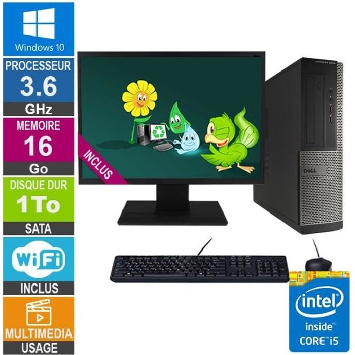 PC Dell Optiplex 3010 DT i5-3470 3.60GHz 16Go/1To Wifi W10 + Ecran 22