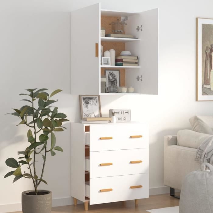 Lauuoeriau Home Items,Buffet Blanc Et Chêne Sonoma 120x35,5x75 Cm Bois D'ingénierie, Meubles De Costume