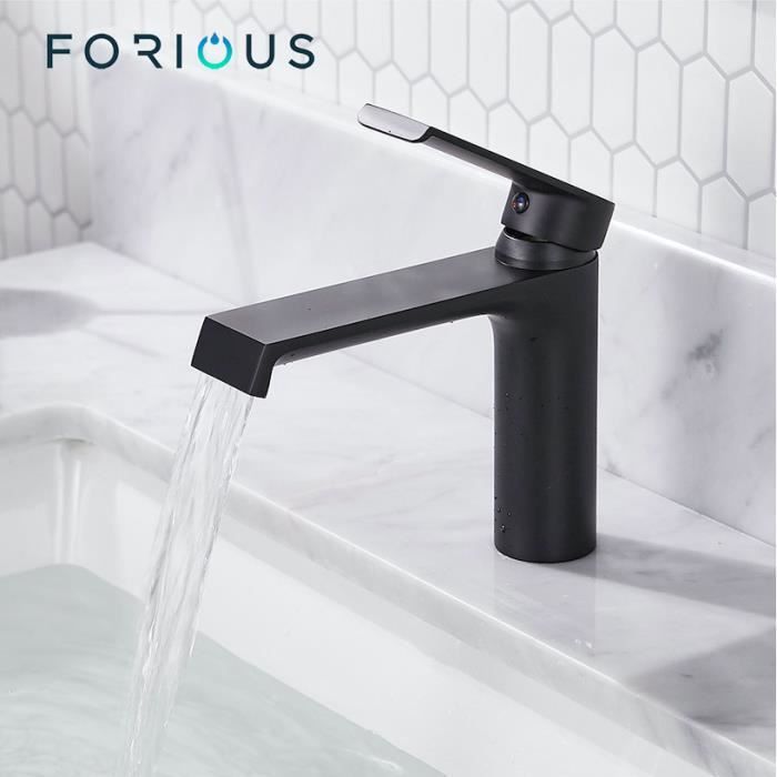 Forious Robinet Salle de Bain Cascade Robinet Lavabo Hauteur de Bec 106mm à Levier Unique en Laiton Économie deau Dépoli Noir
