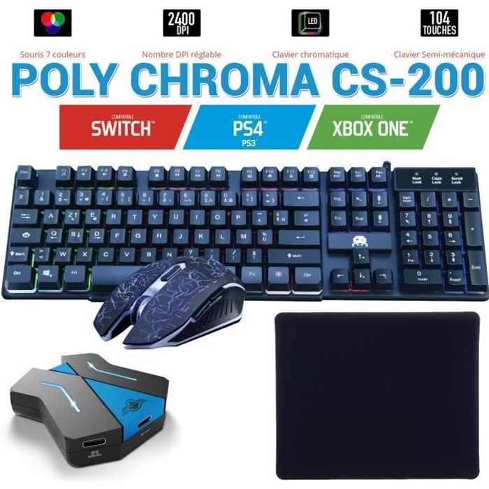 Pack Clavier souris et tapis PolyChroma LED CS200 compatible PS3 PS4 XBox  One et PC - Freaks And Geeks