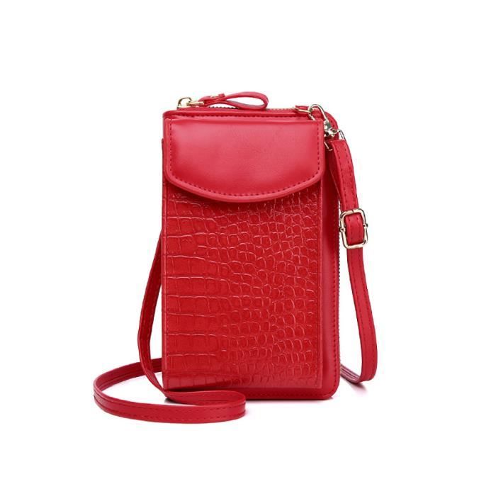 Sac Bandoulière Italien Cuir Imprimé Crocodile – Rouge Avec Chaîne