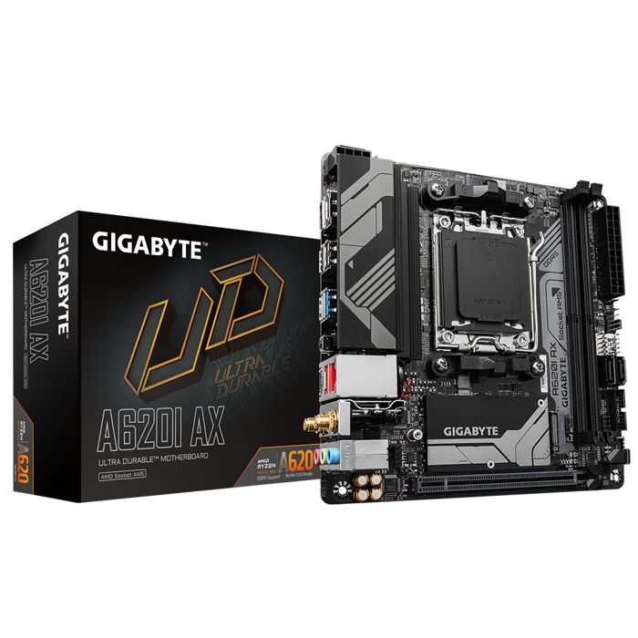 GIGABYTE A620I AX Carte Mère Prend en charge les processeurs AMD Ryzen 8000 VRM numérique 5+2+1 phases jusqu'à 6400MHz DDR5 OC 1xPCIe 4.0 .2 Wi Fi 6E LAN 2.5GbE USB 3.2 Gen 2 Neuf - vue 6