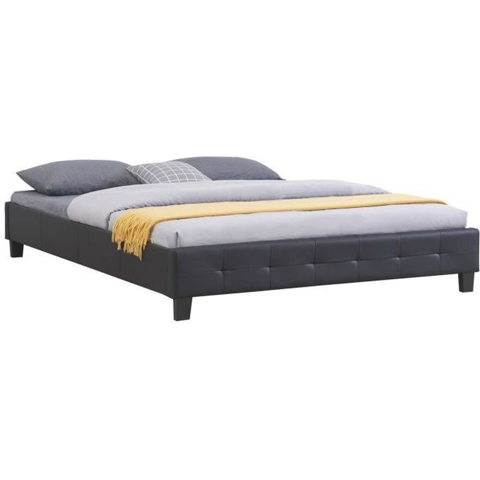 lit double futon gomera - idimex - queen size 160x200 cm - revêtement synthétique noir