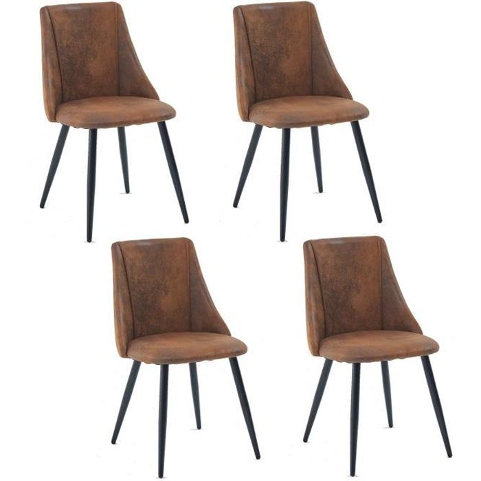 MEUBLES COSY Lot de 4 chaises de salle à manger rétro, style industriel, en tissu suédine, pieds en métal noir