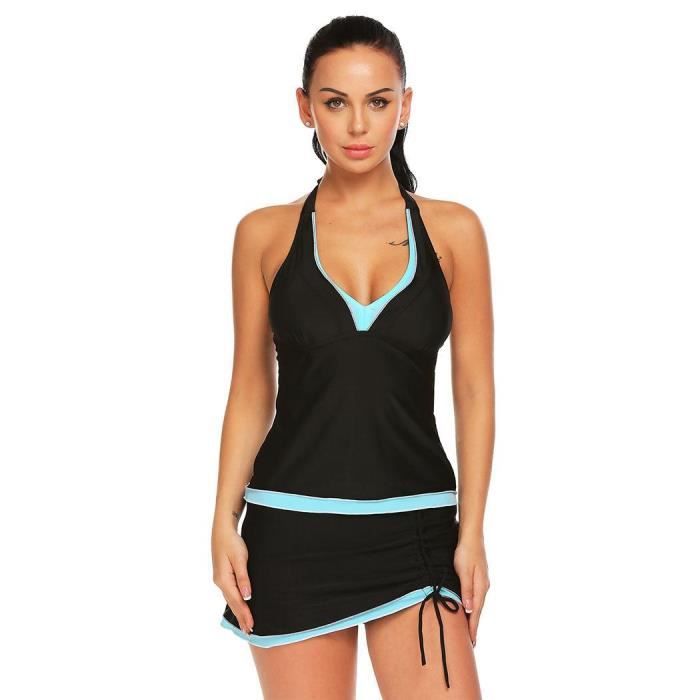 Debardeur Rembourre Femmes Avec Maillot De Bain A Jupe Noir Cdiscount Pret A Porter