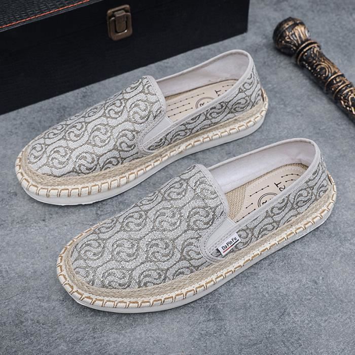 INSFITY Espadrilles en toile homme avec semelle en caoutchouc casual imprime - Beige - Homme