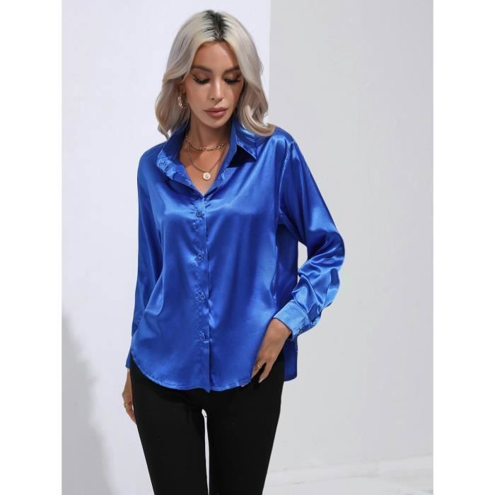 Chemise Bleu Pull Col Chemisier Femme Chemisier Femme Satin Soie