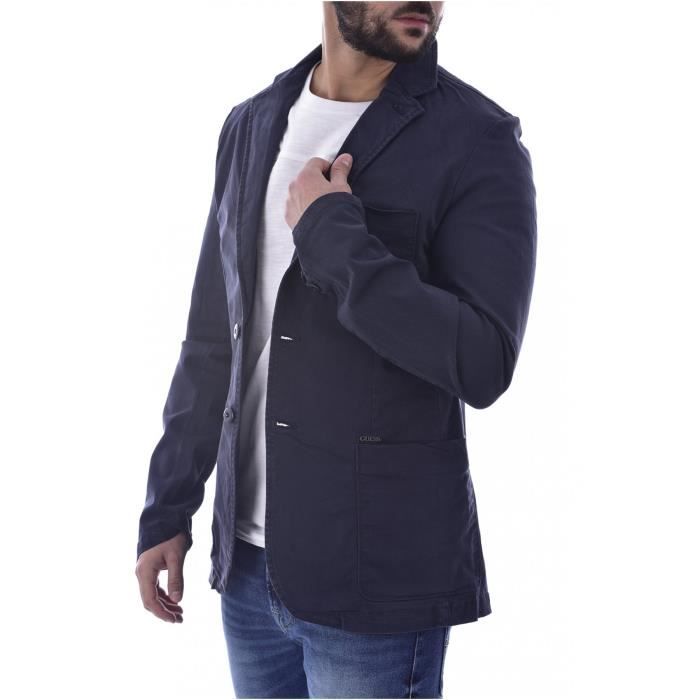 Blazer coton gabardine Guess jeans Homme Bleu Cdiscount Pr t