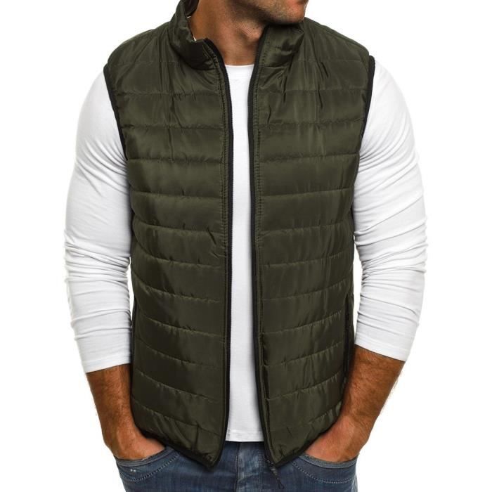 Mode Zipper Automne Hiver Couleur Pure Gilet Homme Débardeur Manteau