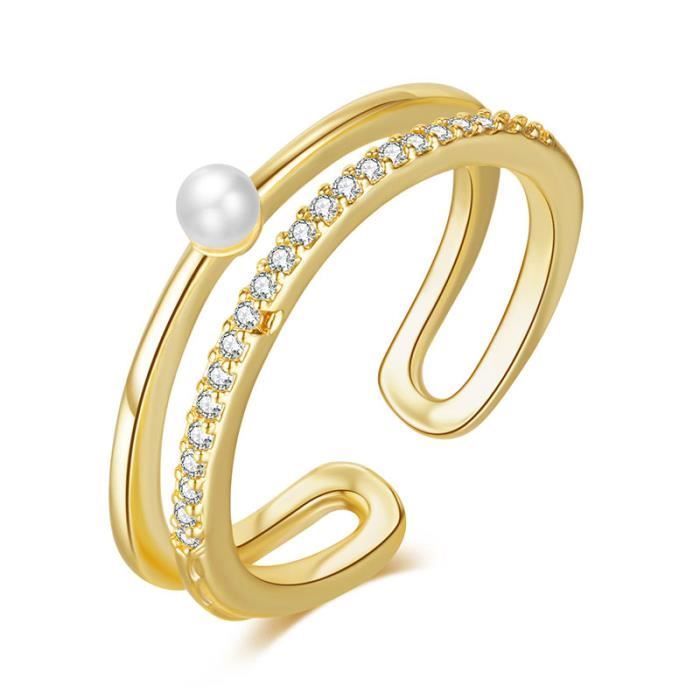 Lot De 4 Bagues Réglables à Perles - Or Clair Et Platine, Perles 6mm - Bijoux Empilables Pour Femme