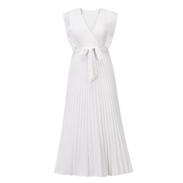 Robe été Femme Fluide En Mousseline - Col V, Taille Haute, Coupe Ample | Parfaite Pour Plage, Vacances Et Occasions Décontractées - 7
