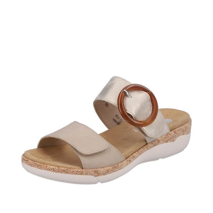 mules en cuir remonte - r6858 - beige - femme - talon compensé