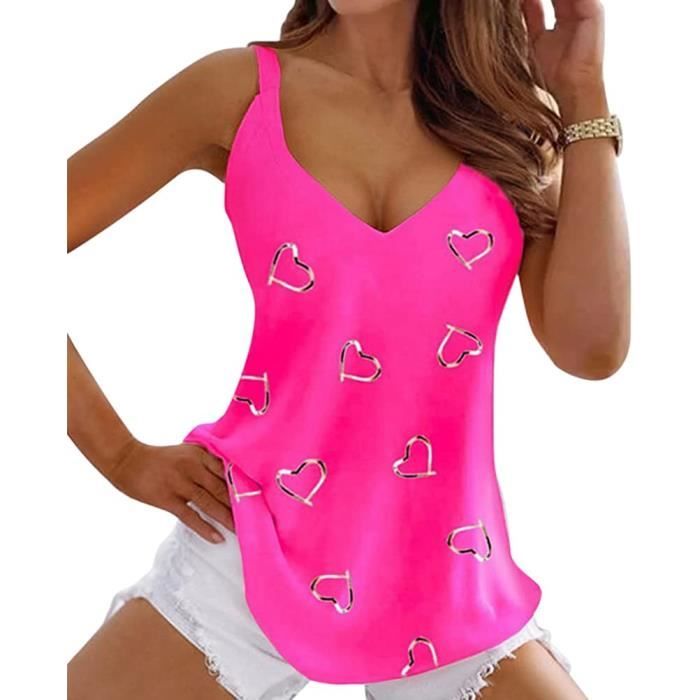 Débardeur Femme Sexy Chic Et Élégant - Rose - Col V - Fluide - Sans