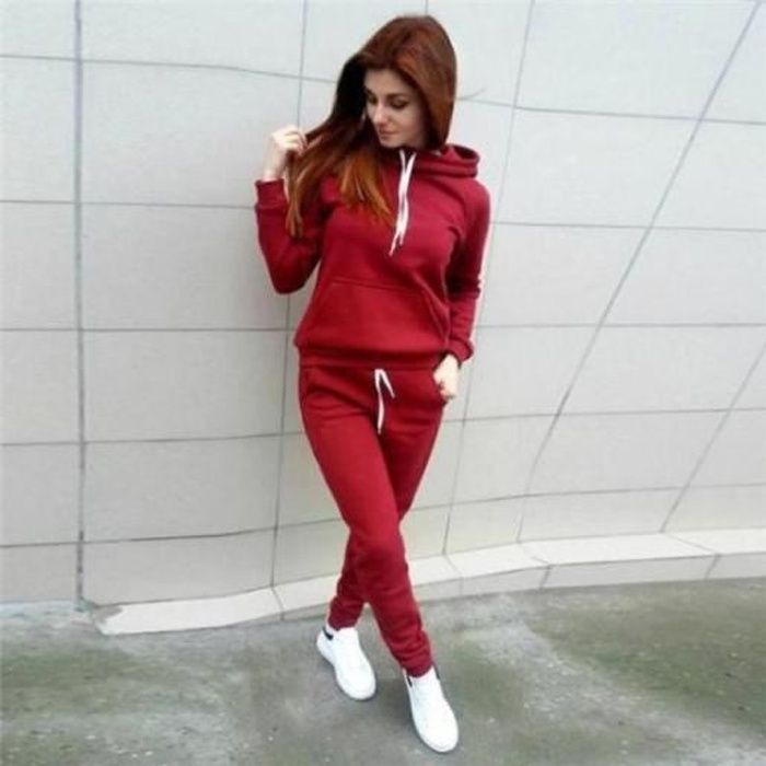 Ensemble jogging top femme rouge