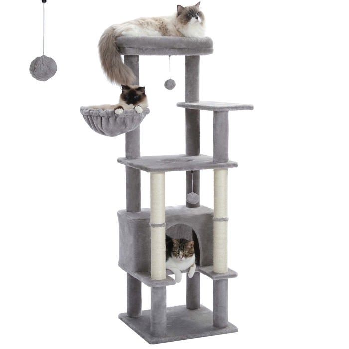 Meilleurs prix pour PAWZ Road Arbre à chat Design XL pour Gros Chat,Coussin Amovible,Arbre Stable Solide,Maison pour Chat Gris 138cm
