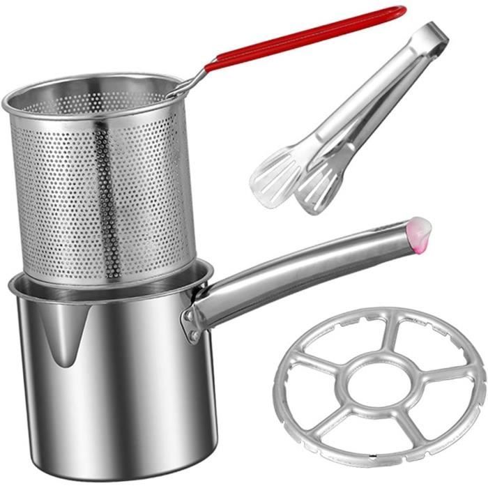 Mini friteuse en acier inoxydable avec panier passoire et thermomètre, 3 tailles, mini friteuse à huile pour frire le poisson, les crevettes, le poulet (taille S