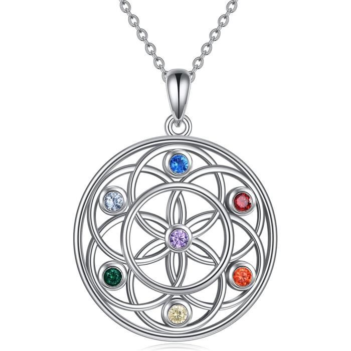 Pendentif Chakra En Argent Sterling 925 - Symboles Vie Force - 3,5x3 Cm - Neuf Avec étiquettes