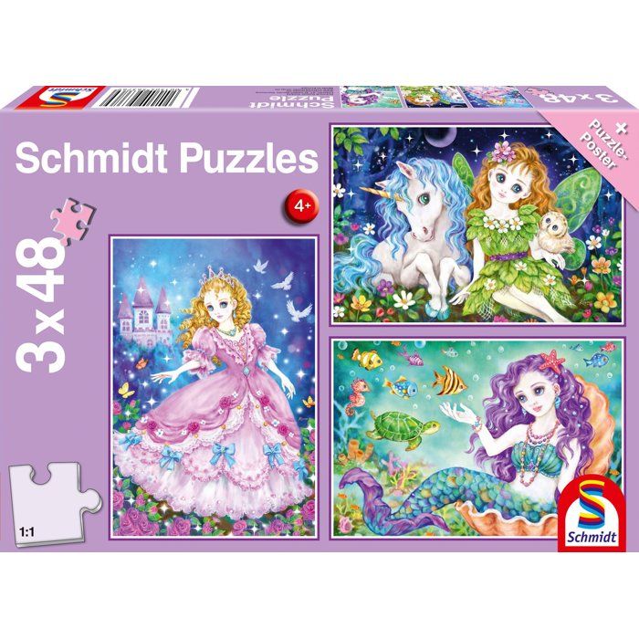 Puzzle enfant - SCHMIDT - 3 puzzles de 48 pièces - Princesse - fée et sirène - 3 x 48 pcs
