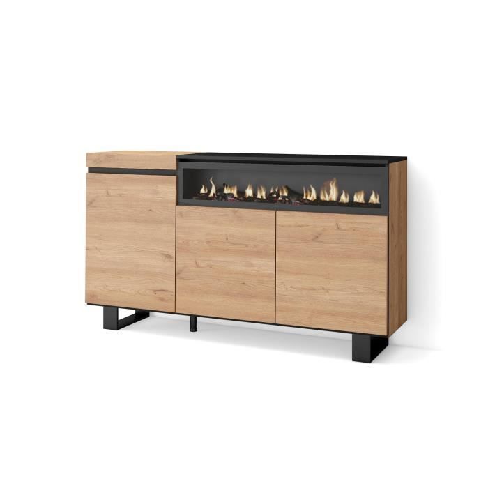Buffet Bahut Enfilade 150x35x87cm Meuble de Séjour 1feu électrique couleur Chêne et noir RF2523 Buffet Bahut Enfilade 150x35x87cm Meuble de Séjour 1feu électrique couleur Chêne et noir RF2523