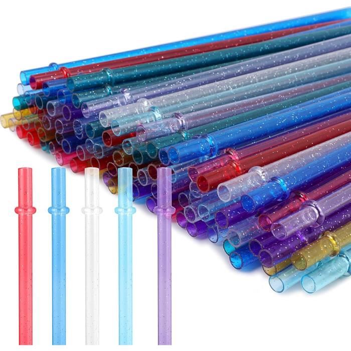 50 Pailles Filetées Colorées Réutilisables - Pailles Plastique 23cm Pour Boissons Fun