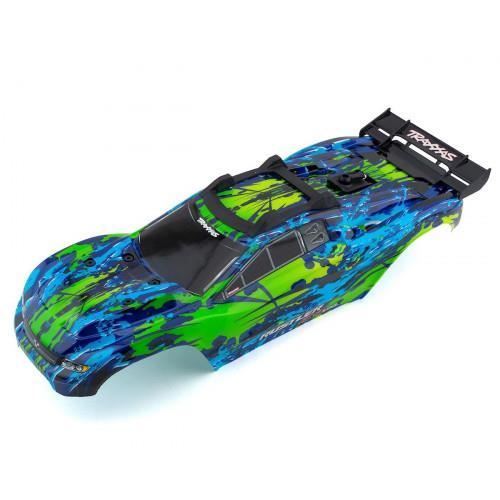 Coque Carrosserie Peinte Traxxas Rustler 4x4 Ultimate - Bleu Et Noir, Sans Clips, Neuve
