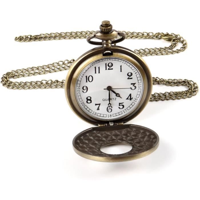 Montre De Poche Vintage Vicloon - Quartz Avec Chaîne - Chiffres Romains - Alliage Zinc - Cadeau Homme