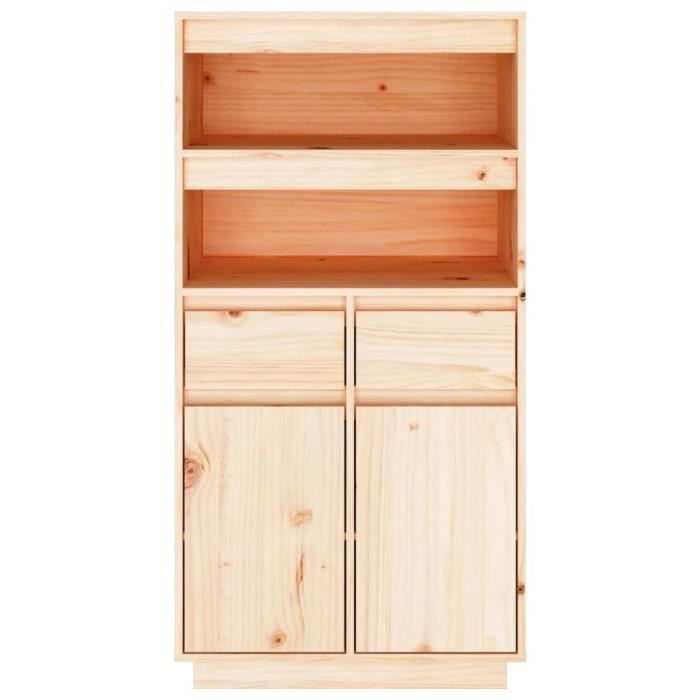 Buffet Haut En Pin Massif 60x40x116,5 Cm – Armoire De Rangement Avec Tiroirs Et étagères, Style Rustique