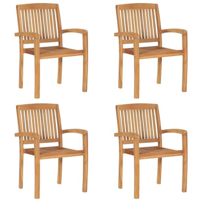 Chaises de jardin empilables en bois de teck solide VIDAXL 60 x 575 x 90 cm Pour 4 personnes