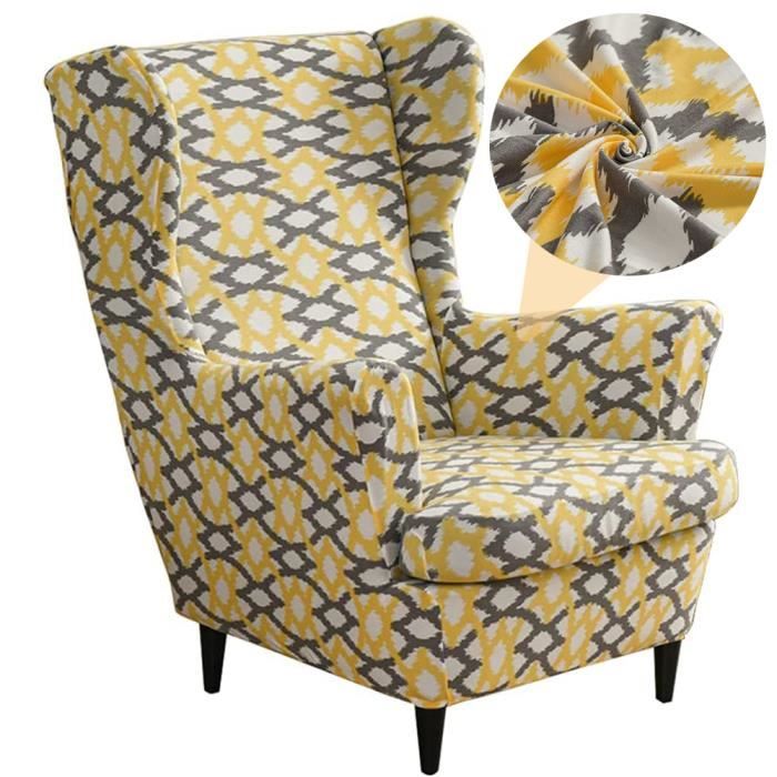 Housses de Chaise à Oreilles VIPITH Housse Fauteuil à Oreilles Lot de 2 Extensible Housses de Canapé Housse de Protection imprimée-R