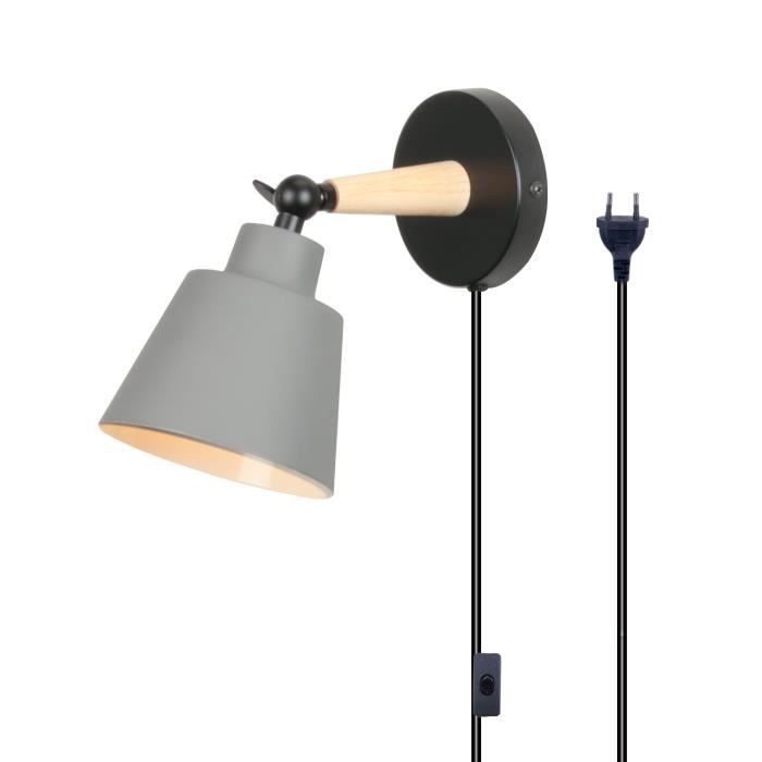 UNI Applique Mural Intérieur Design avec Prise et Interrupteur Lampe de Chevet Eclairage Décor Gris UNI Applique Mural Intérieur Design avec Prise et Interrupteur Lampe de Chevet Eclairage Décor Gris