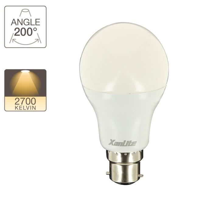 Xanlite Ampoule LED A60 Classique Culot B22 - Ampoules Baïonnette Angle  D'Éclairage 220° - Ampoule B22 14,2W Équivalant 100W - Ampoule LED B22 1521