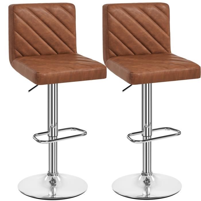 Yaheetech Lot de 6 Tabourets de Bar en Similicuir Hauteur Réglable de 86 cm à 107,5 cm Chaises de Bar Assise Pivotante Repose-Pied Carré Tabourets Hauts Cadre Métallique Galvanisé Brun Rétro