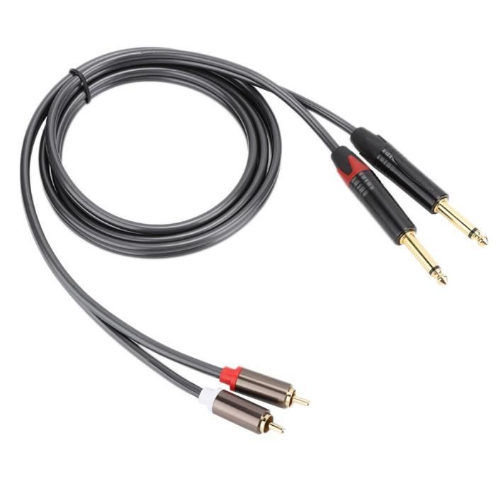 Câble Audio Double Jack 6.35mm Mâle Vers 2 RCA Mâle - 1.8 M - Connexion Table De Mixage, Ampli - Coque Aluminium Violet