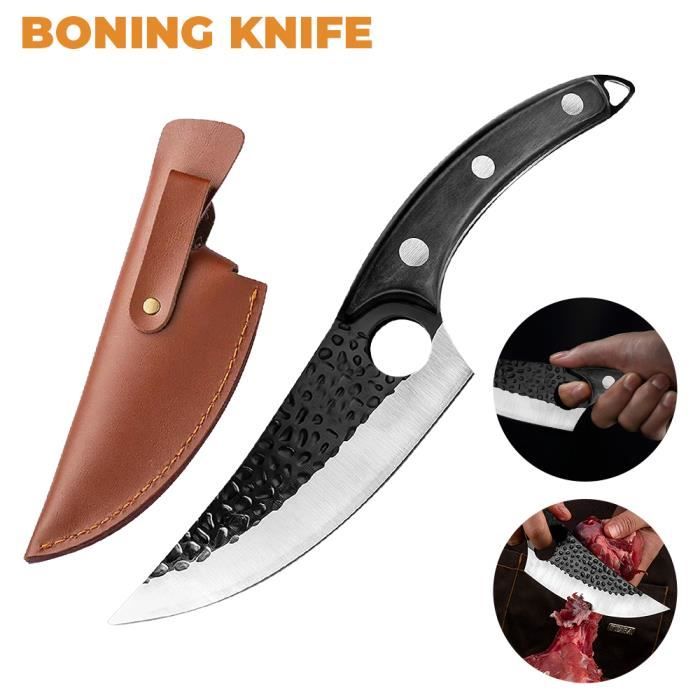 KITORY Couteau à désosser - 15,2 cm - Couteau à désosser - Couteau de cuisine - Filet de pêche forgé et couteaux à appâts - Couteau de survie multifonction pour le camping, le désossage