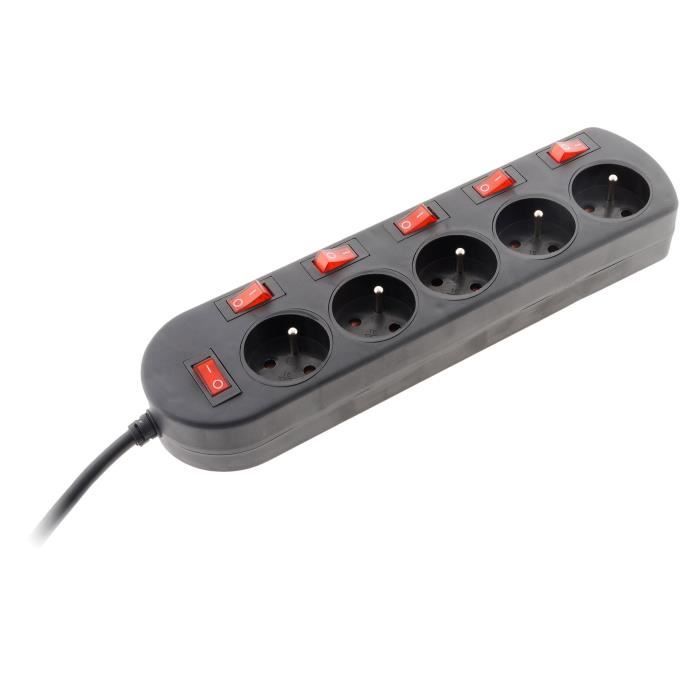 Bloc Home 5 prises 16A 2P+T avec interrupteur et fiche extraplate