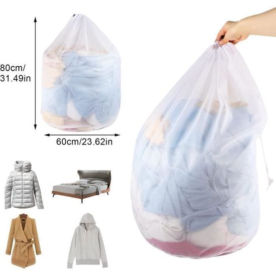 Sacs à Linge En Maille - Lot De 2 - 60x80 Cm - Avec Cordon De Serrage - Réutilisables Pour Machine à Laver - 5