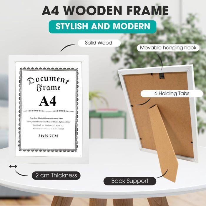 Cadre A4 Bois Cadre photo A4 Dimensions 21x30 cm Idéal pour les Photos ...