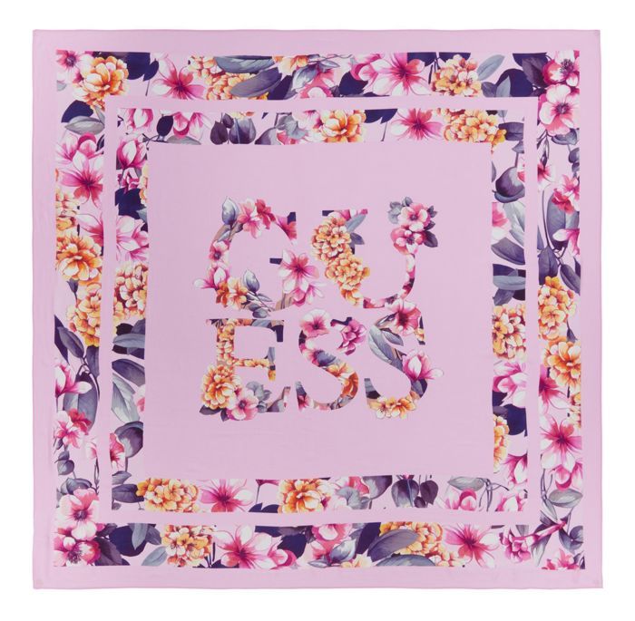 GUESS Écharpe rose bleu pour femme - Foulard 120x120 Rose Multi 290615 rose, rose,bleu,jaune foncé - Prêt-à-Porter