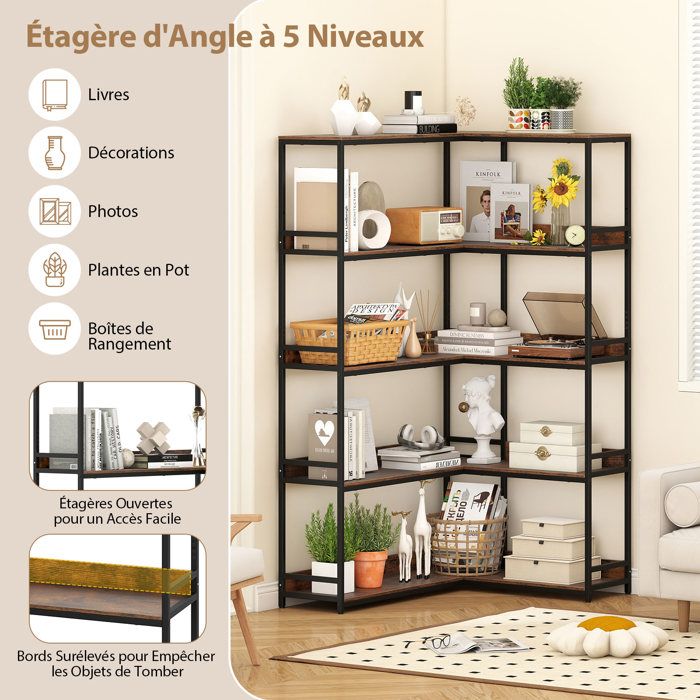 Étagère Échelle GIANTEX 180 Cm – 6 Niveaux Style Industriel, Cadre Métal Robuste, Fixation Murale Anti-Basculement – Charge 120 Kg