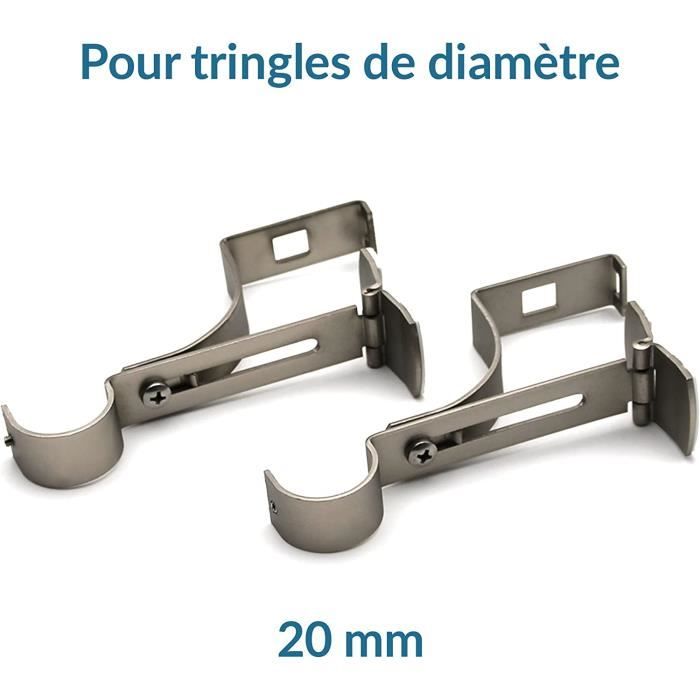Lot de 2 Supports Tringle à Rideaux sans perçage Nickel pour Coffre de volet  Roulant diamètre 20mm