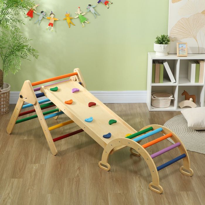 AIYAPLAY 5-en-1 Triangle D'Escalade Montessori – Avec Rampe Réversible, Toboggan, Bascule – Dès 18 Mois – Charge 50 Kg