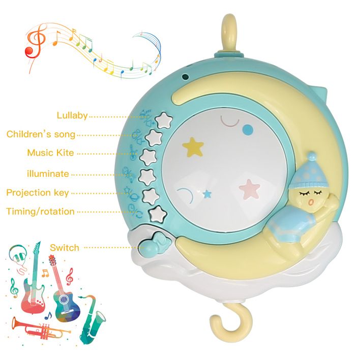 Mobile Musical pour Lit Bébé Télécommandé Projection de Lumières