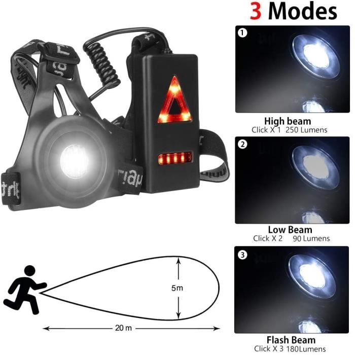 Trail Running Lampe De Course - Lampe De Poitrine 500 Lumens - Rechargeable Par USB | Hen Sportsgear Lumiere Course A Pied