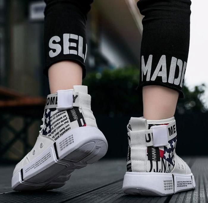 Chaussures de basket pour hommes Baskets montantes en cuir chaussures  décontractées Blanc