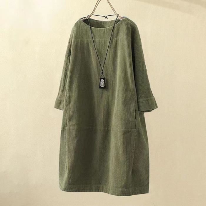 Robe en Velours Cotele Femme Hiver Vintage Casual Ample Grande Taille a Manches Longues Gris Gris Cdiscount Pret a Porter