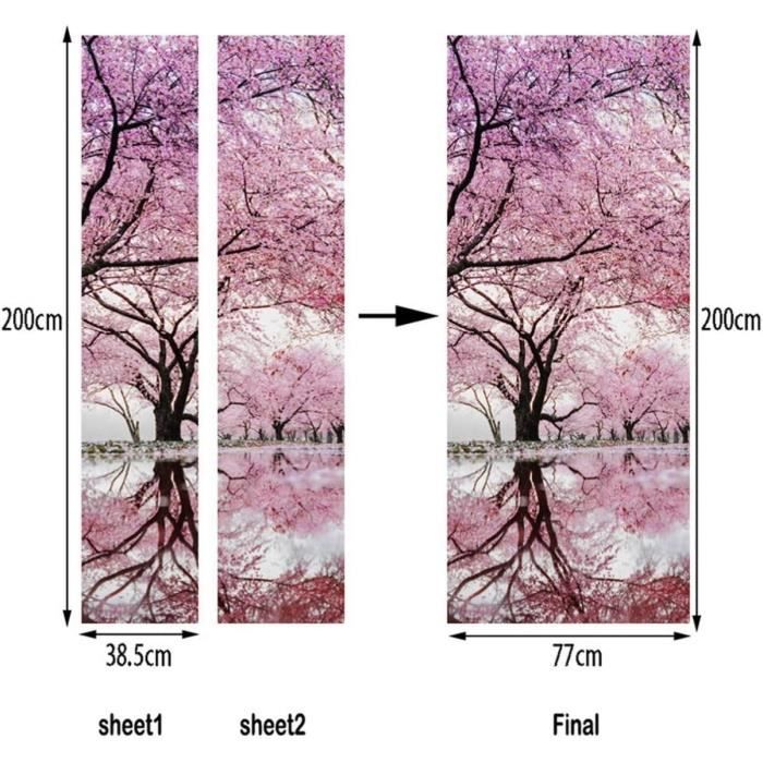 Autocollant Porte Trompe-l'oeil Fleurs De Cerisier 3D - 77x200 Cm, Auto-adhésif PVC, Décoration Murale Facile