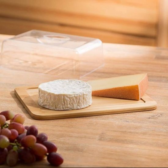 Cook Concept KA4327 Plateau à fromage avec cloche Bois bambou et plastique  Beige et transparent H7,8 x 18,5 x 24 cm - Cdiscount Maison